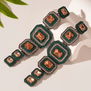 Queen of the Night Earrings • Emerald Glam • Extra Long Statement Drops